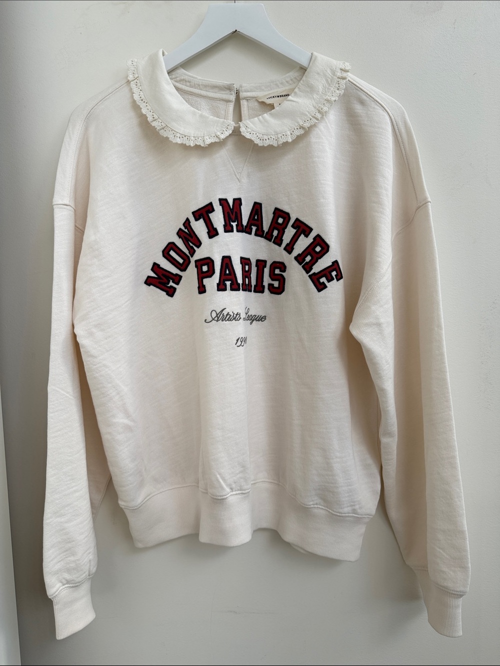 Size M Montmartre Paris Lace-Collar Crewneck Sweater - Cream Lucky Brand new